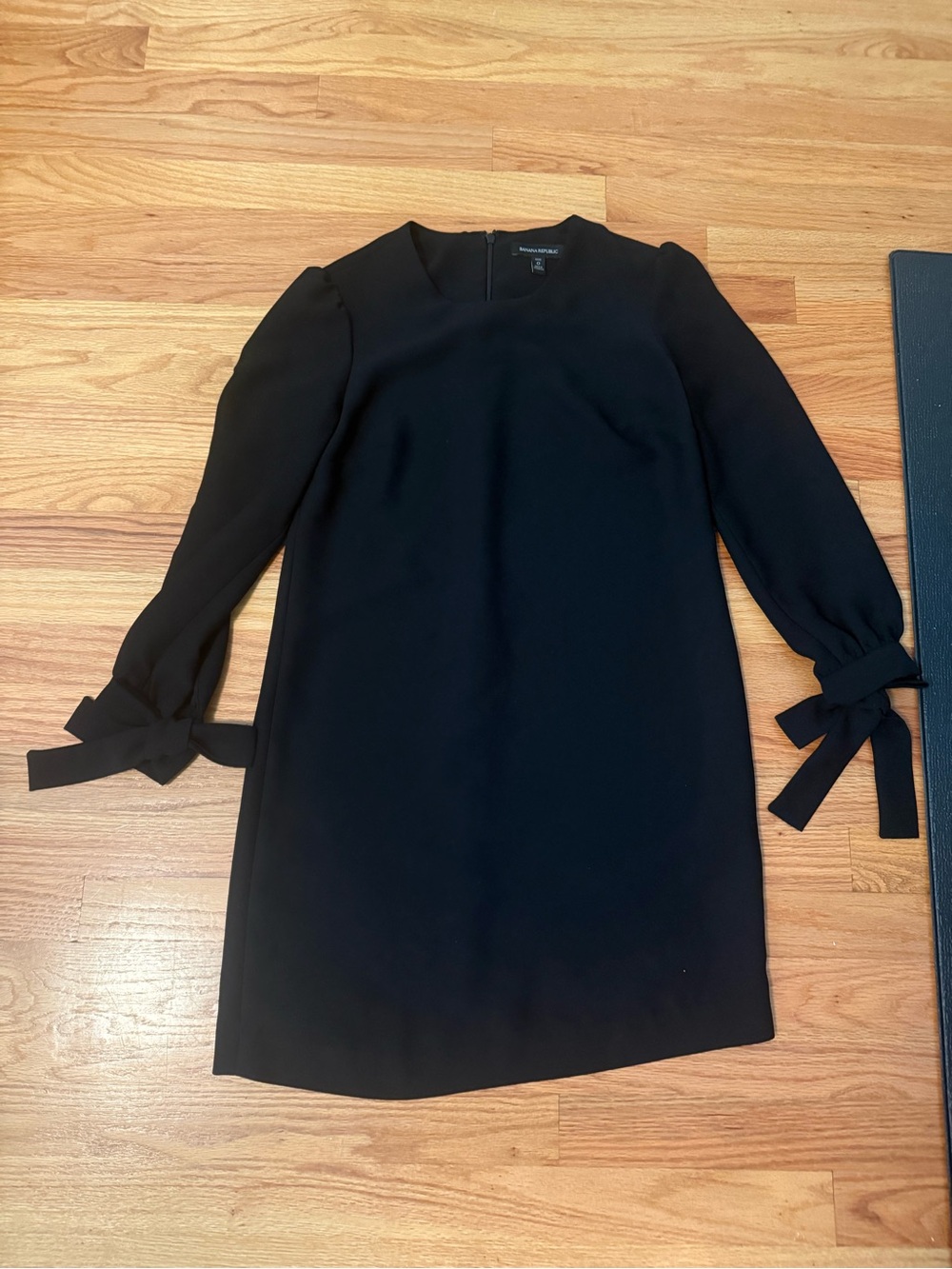 Banana Republic Black Long-Sleeve Mini Dress with Tie Cuffs
